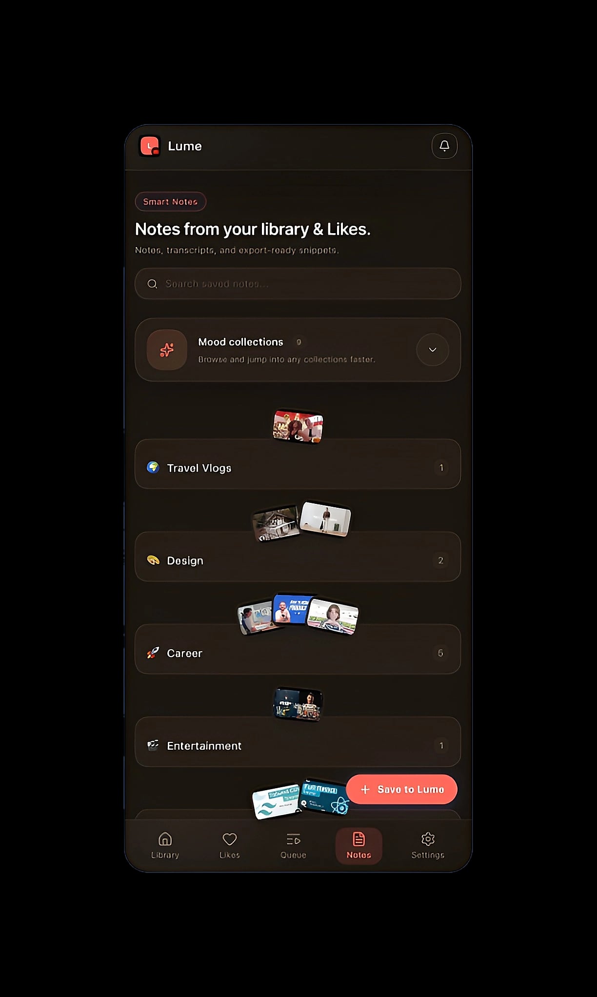 Lume saved video list